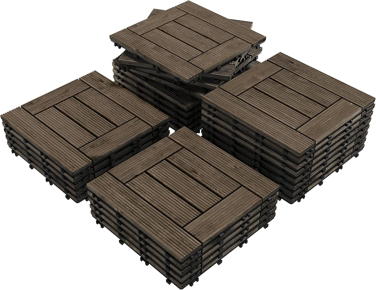 27PCS Wooden Flooring Patio Deck Tiles Interlocking Tiles Patio Solid Wood and Plastic Indoor&amp;Outdoor 12 X 12In Brown