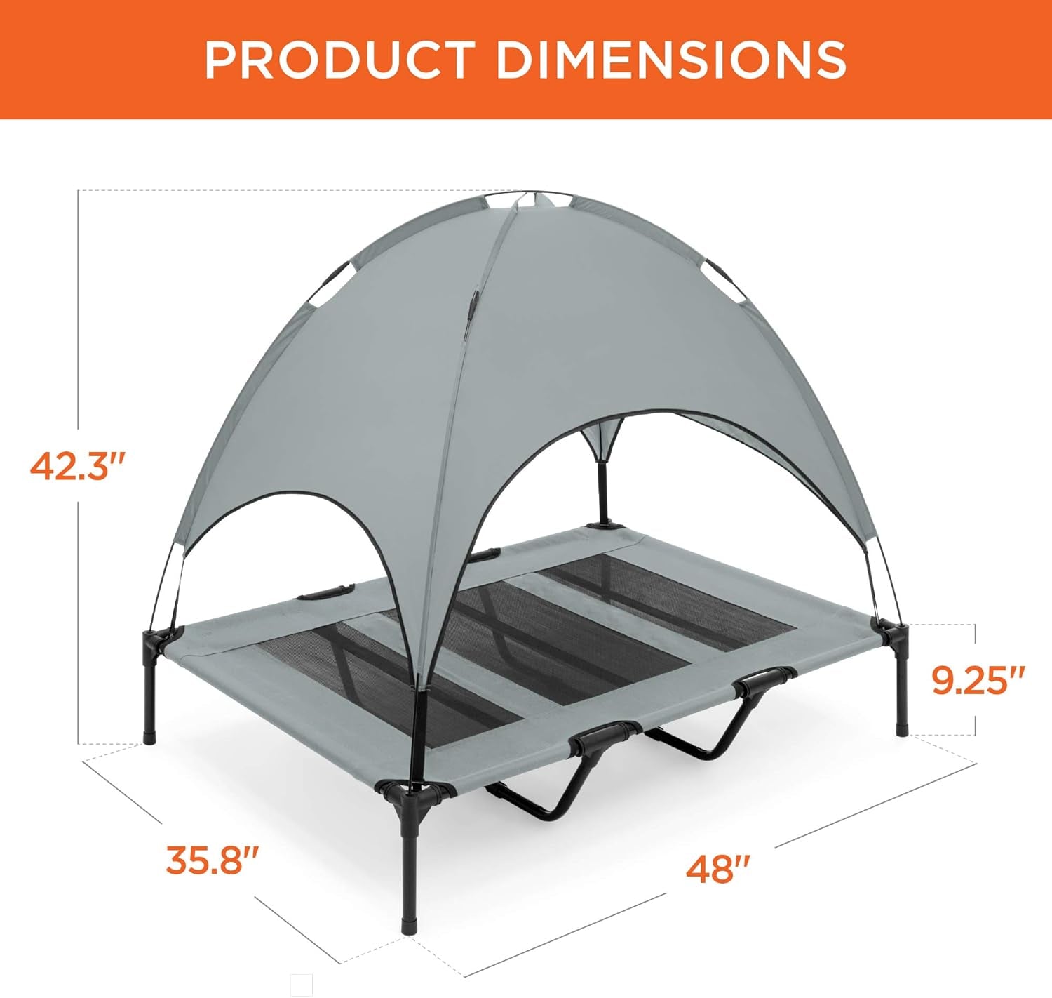 48In Elevated Cooling Dog Bed, Outdoor Raised Mesh Pet Cot W/Removable Canopy Shade Tent, Carrying Bag, Breathable Fabric - Gray