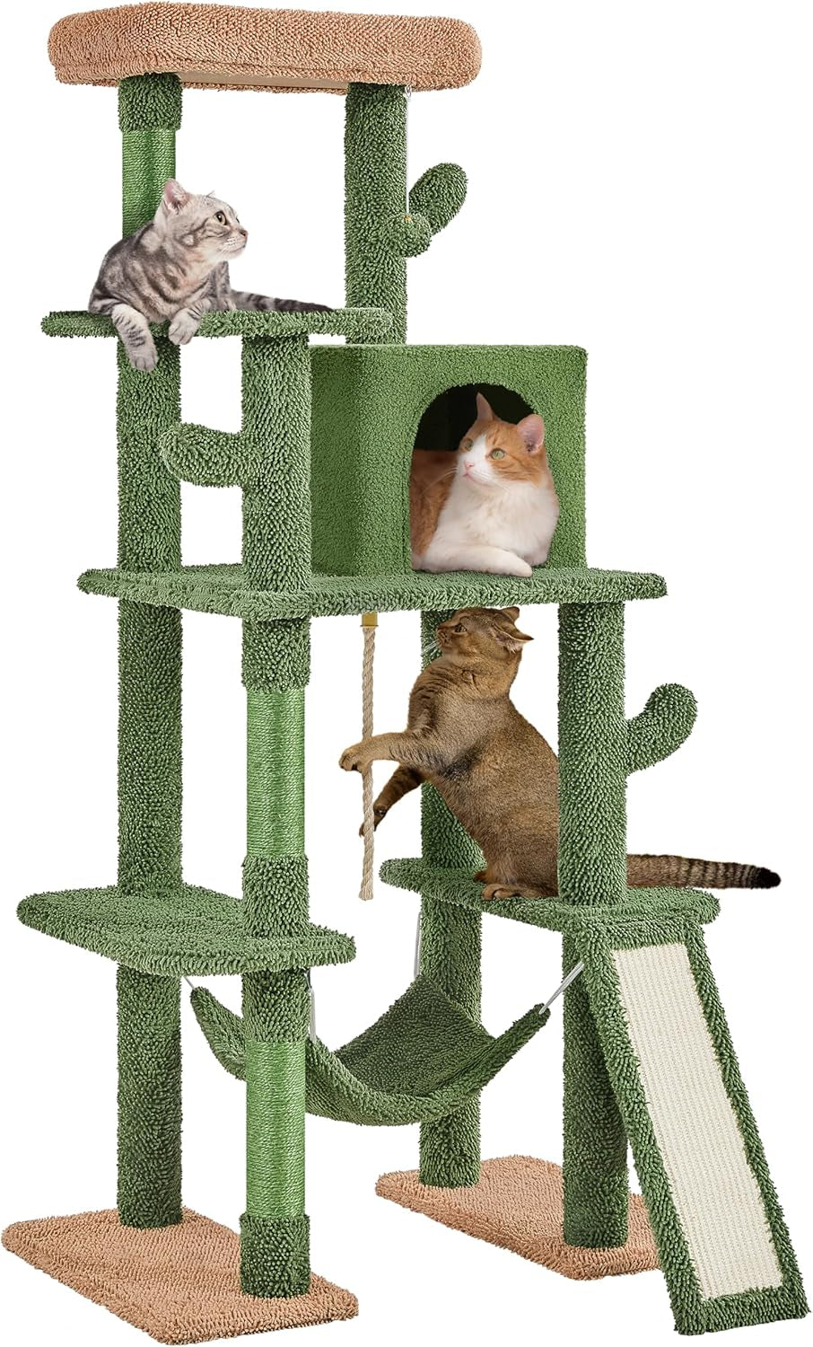 Cactus Cat Tree, 63″ H Multi-Level Cat Tower for Indoor Cats, Cat Climbing Tower Tall Cat Tree with Sisal-Covered Scratching Posts &amp; Condo &amp; Hammock, Cat Furniture Activity Center for Kitten