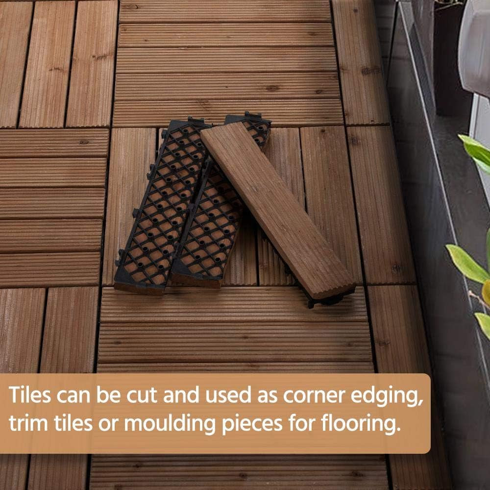 27PCS Interlocking Patio Deck Tiles 12 X 12In Wood Floor Tiles Outdoor Flooring for Patio Garden Deck Poolside Brown