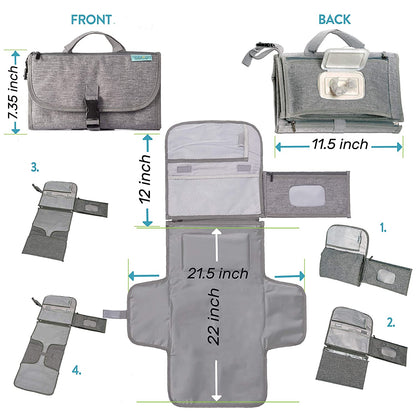 Portable Diaper Changing Pad - Baby Diaper Changer Travel Bag with Wipes Pocket, Smart Design Portable Changing Mat, Infant Travel Station Kit, Gift for Newborn Girl &amp; Boy - Grey, Classic