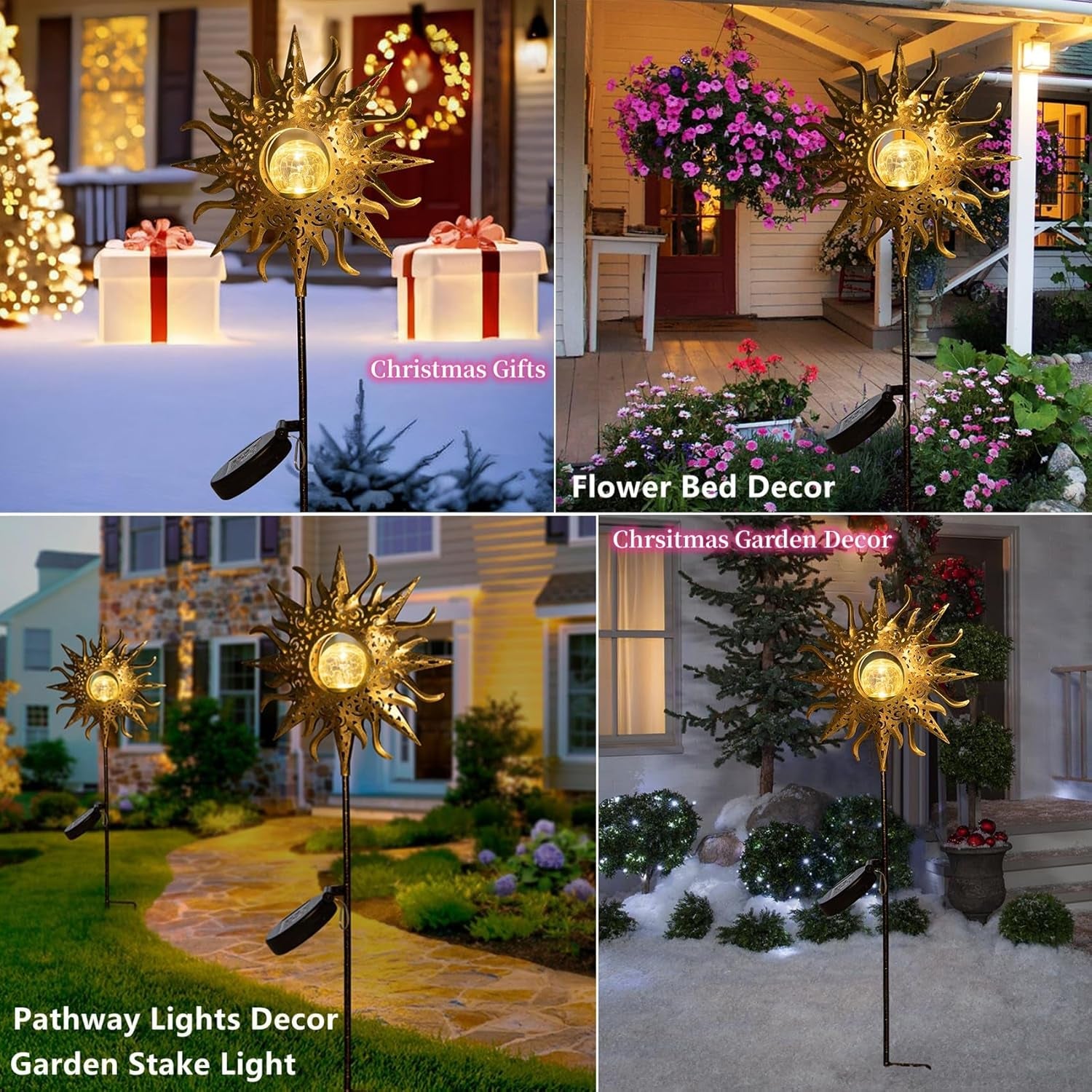 Sun Solar Lights Garden Outdoor Waterproof Metal Decorative Stakes for Patio Yard Walkway Lawnpatio Mothers Day Gifts Mom Wife Grandma (Sun)