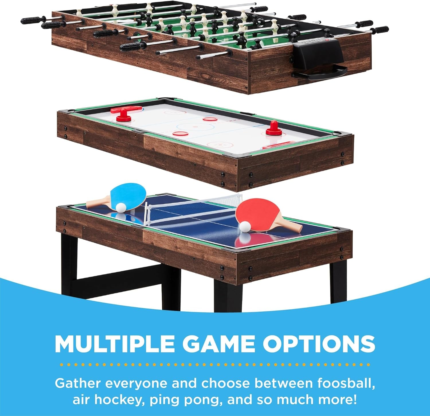 2X4Ft 10-In-1 Combo Game Table Set for Home, Game Room, Friends &amp; Family W/Hockey, Foosball, Pool, Shuffleboard, Ping Pong, Chess, Checkers, Bowling, and Backgammon