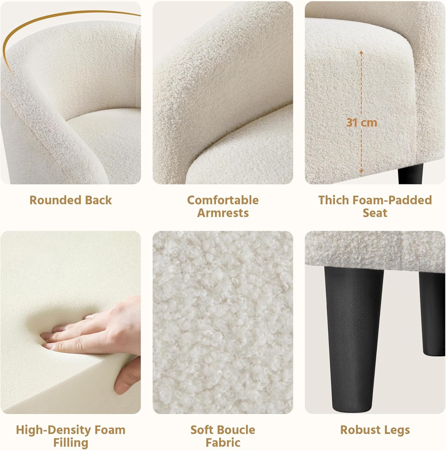 Barrel Chairs, Furry Accent Chairs, Sherpa Chairs with Soft Padded Armrest, Fuzzy Club Chairs for Living Room Bedroom Waiting Room Office, Accent Chairs Set of 2, Ivory