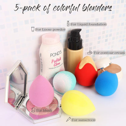 Makeup Sponge 5 Pcs Set, Latex-Free Boun Boun Beauty Sponge for Blending, Makeup Sponges for Foundation Liquid Cream and Powder. Blender for Enhanced Make up Application, Gift for Women