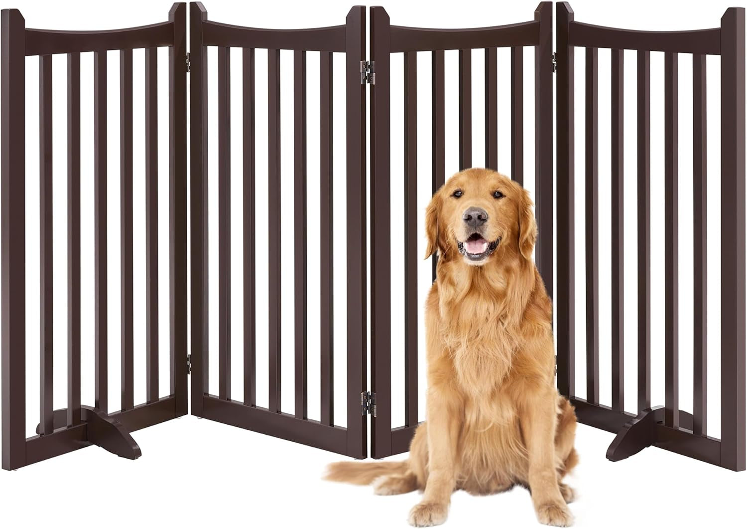 36&quot; H Extra Tall Freestanding Pet Gate 4-Panel Wooden Dog Fence with 2 Support Feet Folding Dog Gate for Indoor, Stairs, Doorways, Halls, Kitchen Wooden Pet Barrier White, 79.5&quot; L X 36&quot; H