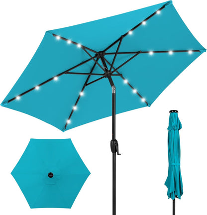 10Ft Solar Polyester LED Lighted Patio Umbrella W/Tilt Adjustment and Uv-Resistant Fabric - Tan