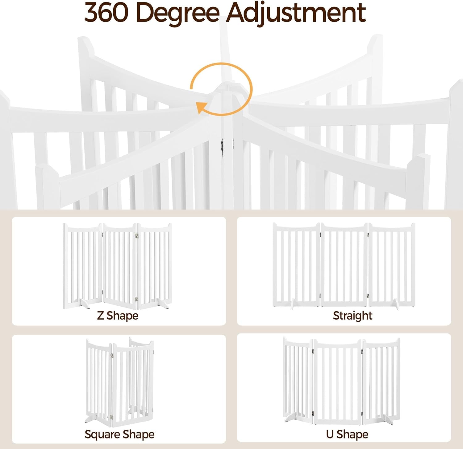 Dog Gate 36&quot; H Extra Large Freestanding Pet Gate 3-Panel Wooden Dog Fence with 2 Support Feet Folding Dog Gate for Indoor, Stairs, Doorways, Halls, Kitchen Pet Barrier White, 60&quot; L X 36&quot; H