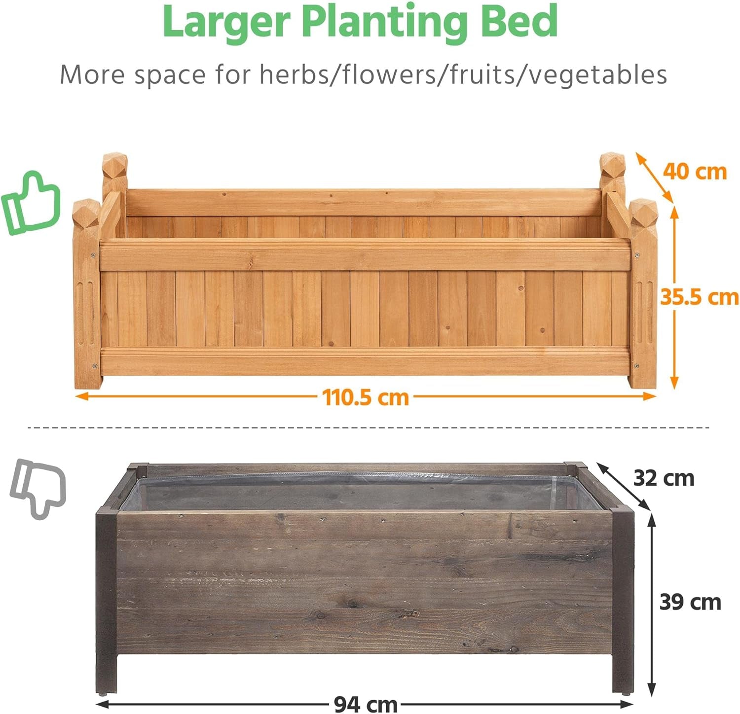 43.5″ L×16″ W×14″ H Wooden Raised Garden Bed, Horticulture Wood Rectangular Garden Planter Outdoor, Raised Planter Box for Yard/Greenhouse/Vegetable/Flower/Herbs, Light Brown