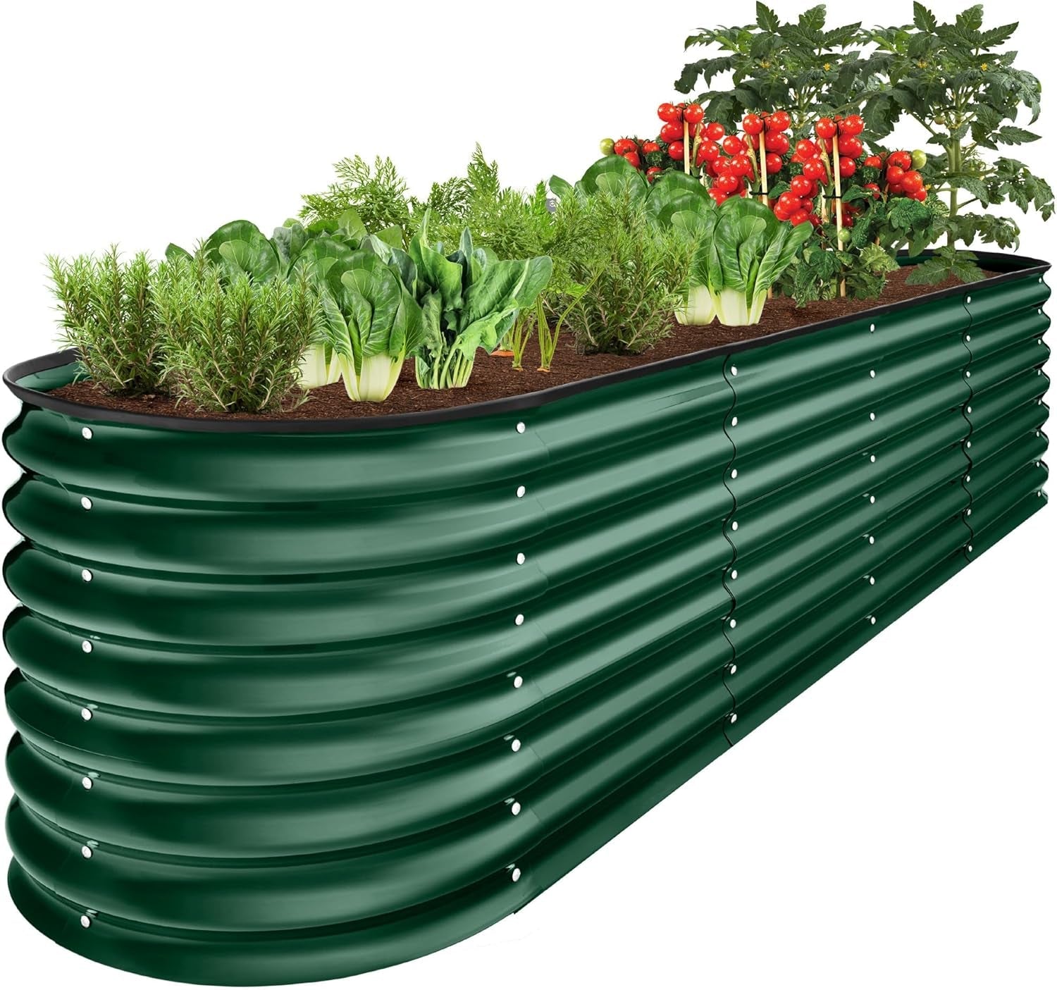 8X2X2Ft Metal Raised Garden Bed, Oval Outdoor Deep Root Planter Box for Vegetables, Herbs W/ 4 Support Bars, 215 Gal Capacity - Charcoal