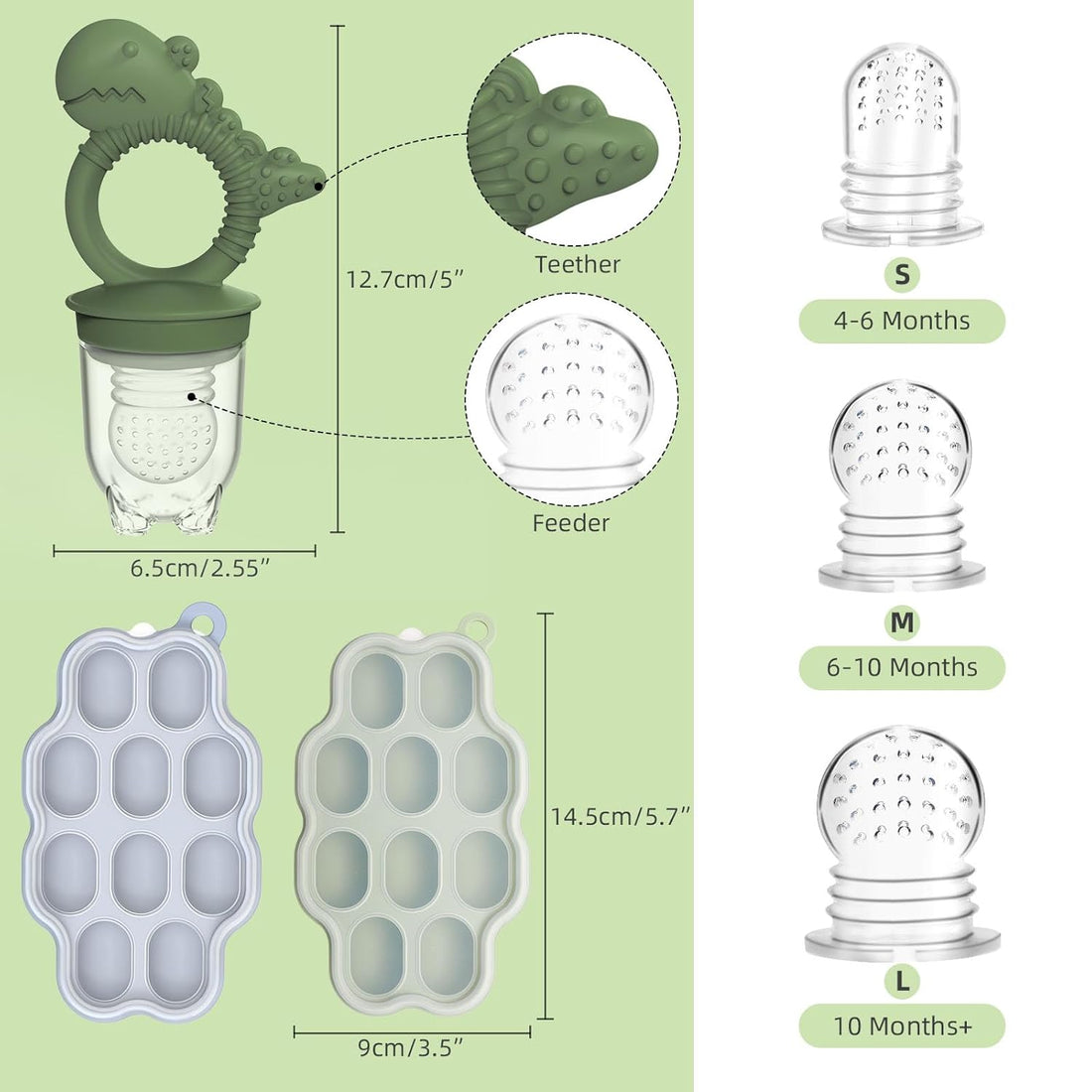 Baby Breastmilk Popsicle Molds &amp; Baby Fruit Feeder Pacifier, Silicone Baby Food Freezer Tray Storage Containers for Infant Teething Self Feeding