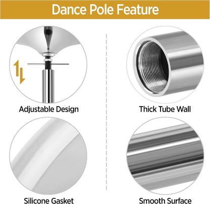 Professional Dance Pole Spinning Static Dancing Pole Portable Removable 45Mm Dance Pole Kit for Exercise Club Party Pub Home W/Tools, Silver/Gold