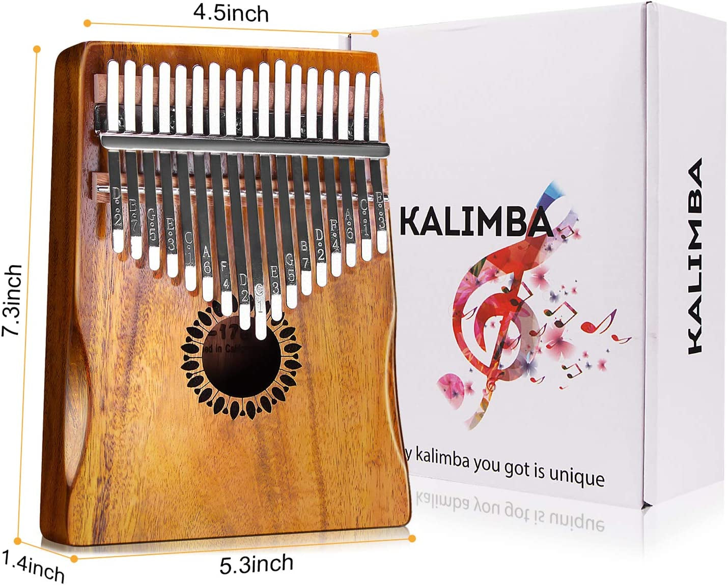 Kalimba Thumb Piano 17 Keys, Portable Mbira Finger Piano Gifts for Kids and Adults Beginners Wood