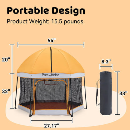 Portable Playpen with Canopy and Mattress Outdoor and Indoor 54&quot; Baby Playard for Babies and Toddlers Foldable Play Yard with Zipper Gate