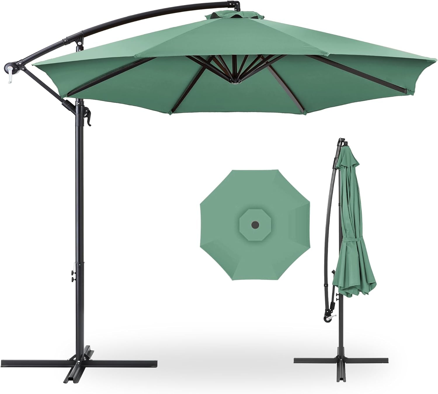 10Ft Offset Hanging Market Patio Umbrella W/Easy Tilt Adjustment, Polyester Shade, 8 Ribs for Backyard, Poolside, Lawn and Garden