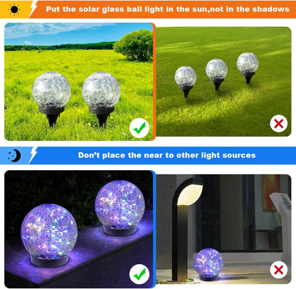 Solar Globe Lights Outdoor Waterproof-Solar Balls-Solar Garden Lights-Solar Orbs for outside 4 Pack Cracked Glass Ball for Lawn Patio Yard Backyard Decorations