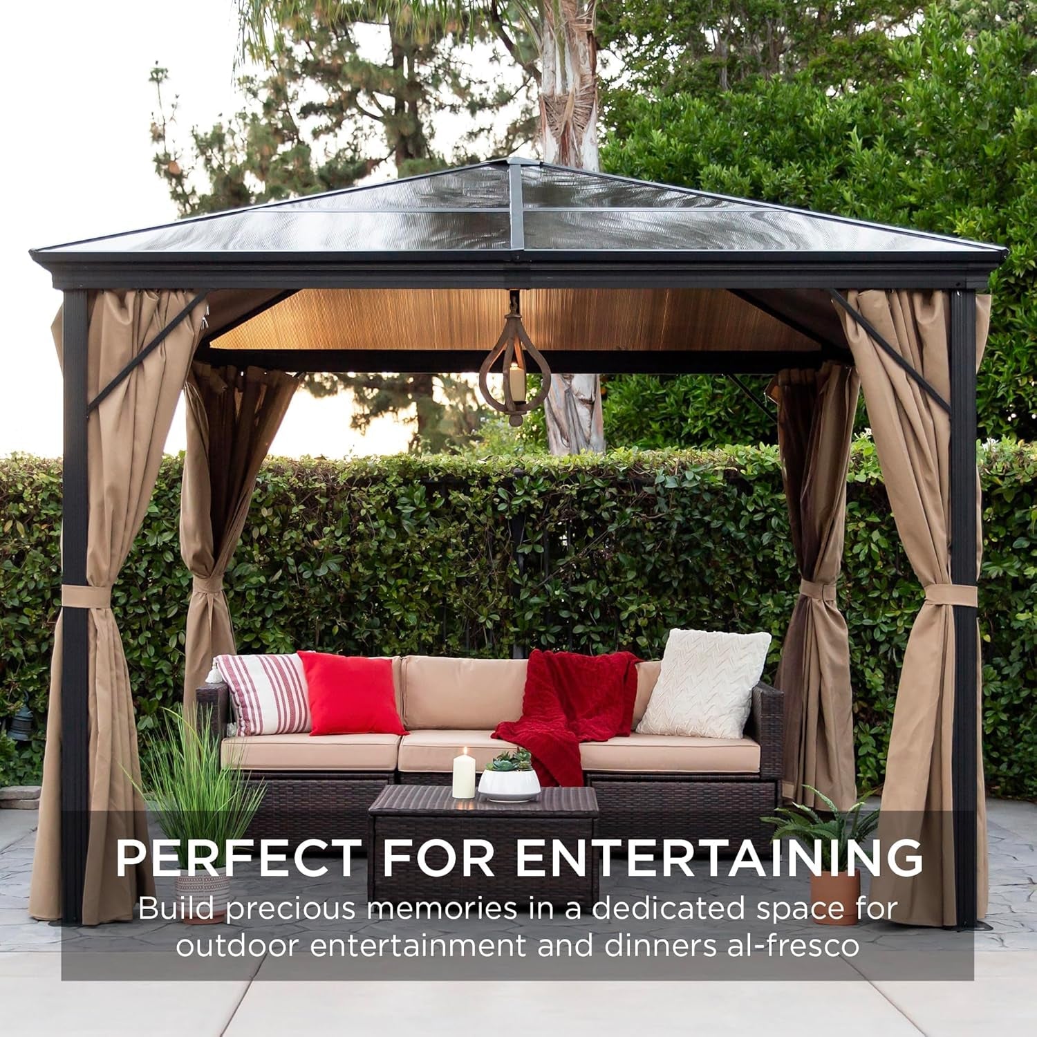 10X10Ft Hardtop Gazebo, Outdoor Aluminum Canopy for Backyard, Patio, Garden W/Side Curtains, Mosquito Netting, Zippered Door