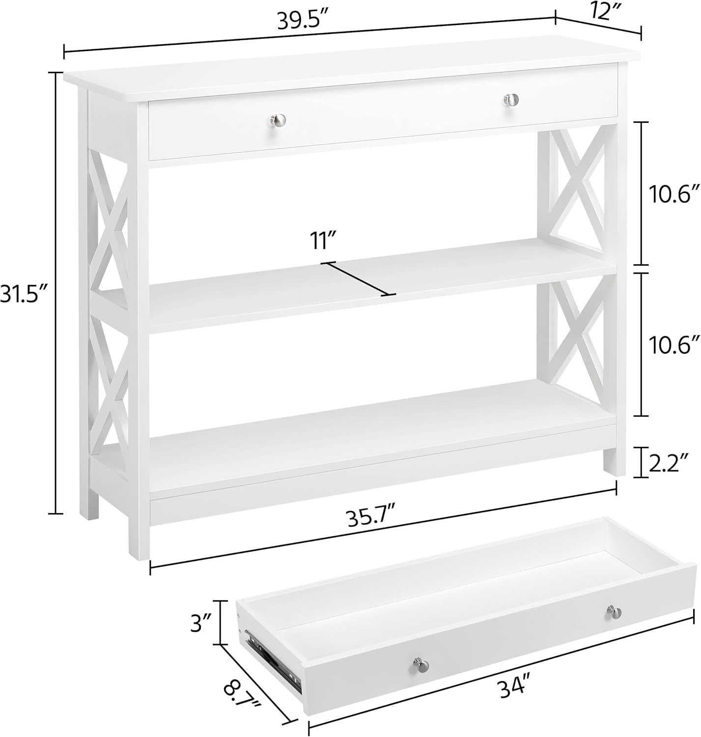 TV Stand, Entertainment Center with Drawer, 39.5&quot; Media Console Table for TV with 2 Open Shelves for Bedroom, Living Room, Entryway, White