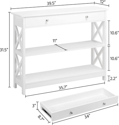 TV Stand, Entertainment Center with Drawer, 39.5&quot; Media Console Table for TV with 2 Open Shelves for Bedroom, Living Room, Entryway, White