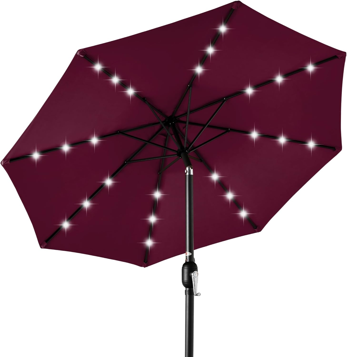 10Ft Solar Polyester LED Lighted Patio Umbrella W/Tilt Adjustment and Uv-Resistant Fabric - Tan