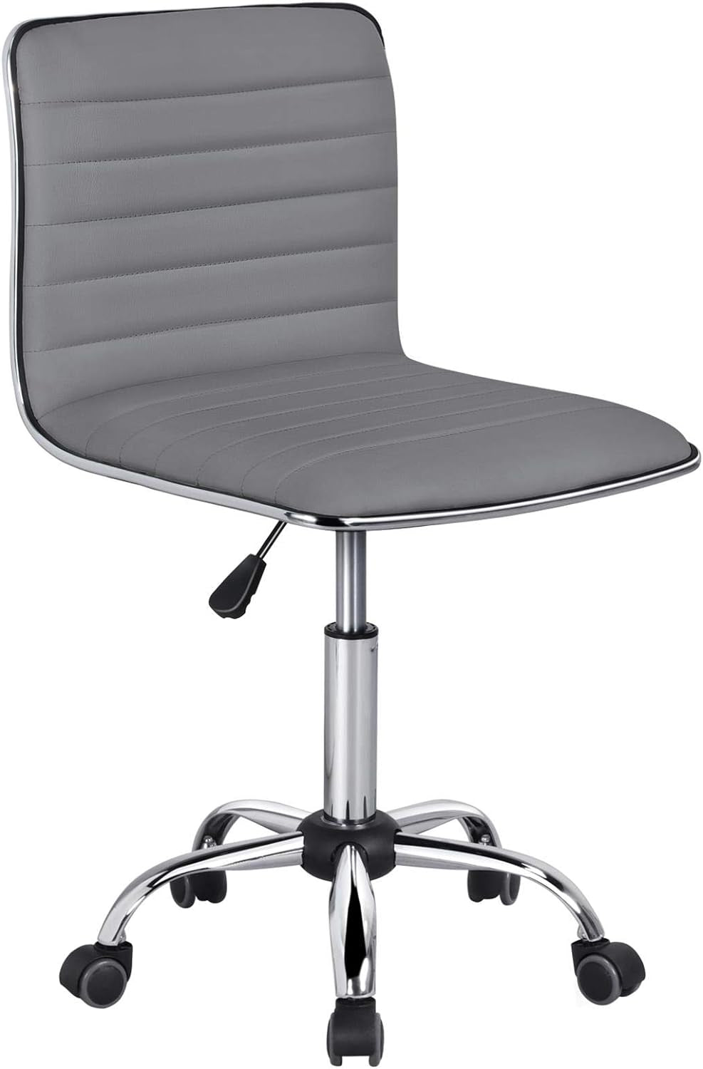 Adjustable Task Chair PU Leather Low Back Ribbed Armless Swivel White Desk Chair Office Chair Wheels