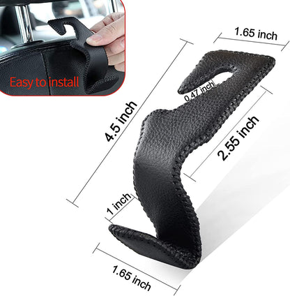 Car Hooks Universal Car Vehicle Back Seat Headrest Hanger Holder Hook Microfiber Leather &amp; Stainless Steel for Bag Purse Cloth Drink Grocery (Black)