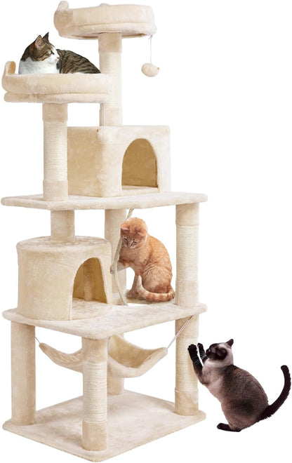 62.2Inches Cat Tree Cat Tower Cat Condo with Platform &amp; Hammock, Scratching Posts for Kittens Pet Play House with Plush Perch for Indoor Activity Relaxing