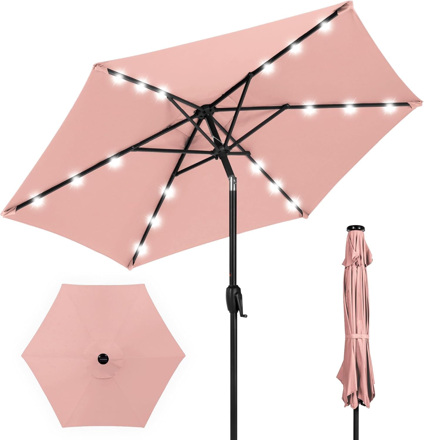 10Ft Solar Polyester LED Lighted Patio Umbrella W/Tilt Adjustment and Uv-Resistant Fabric - Tan