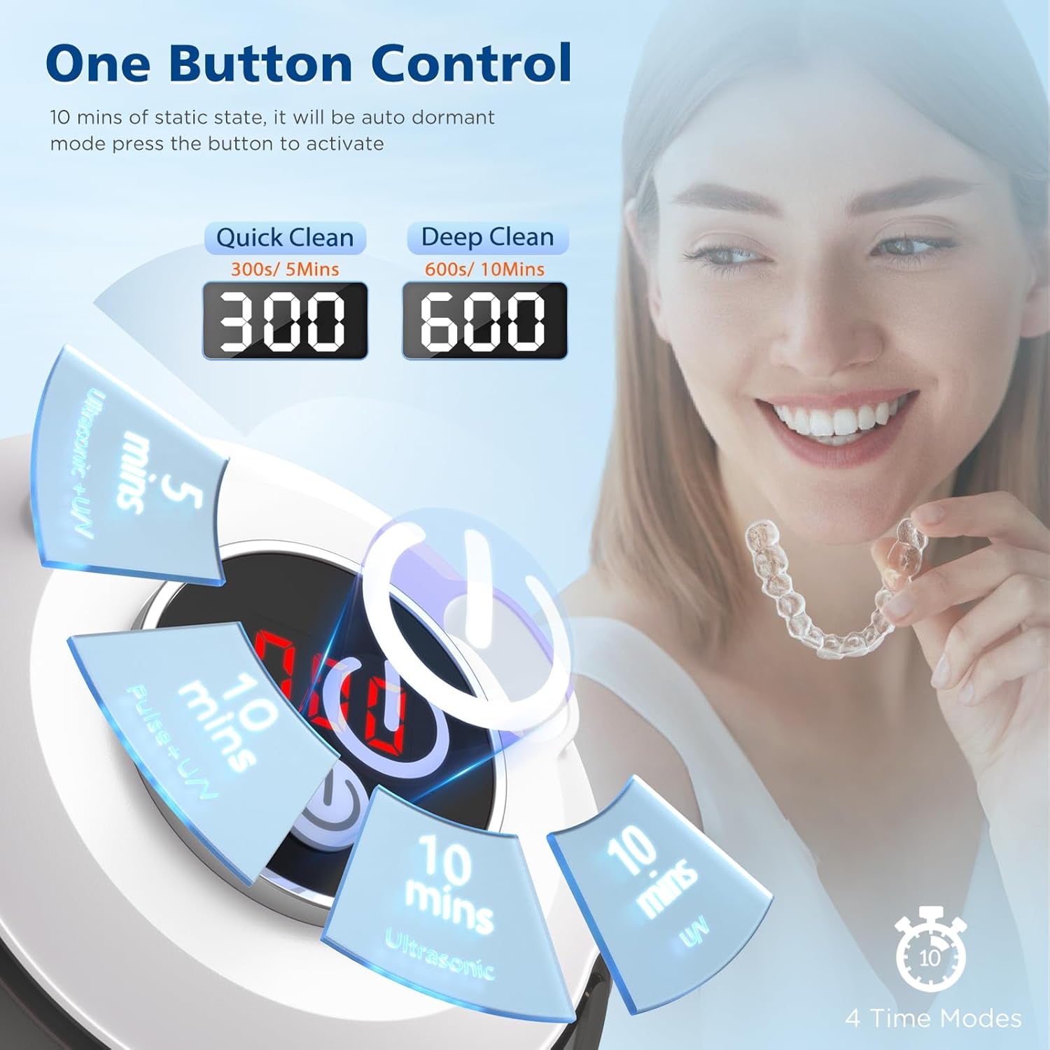 45Khz Ultrasonic Retainer Cleaner Machine, 200ML Denture Cleaner, 4 Modes with Digital Timer Mouth Guard Cleaner for Aligner, Night Guard, Braces, Toothbrush, Jewelry(Bright White)