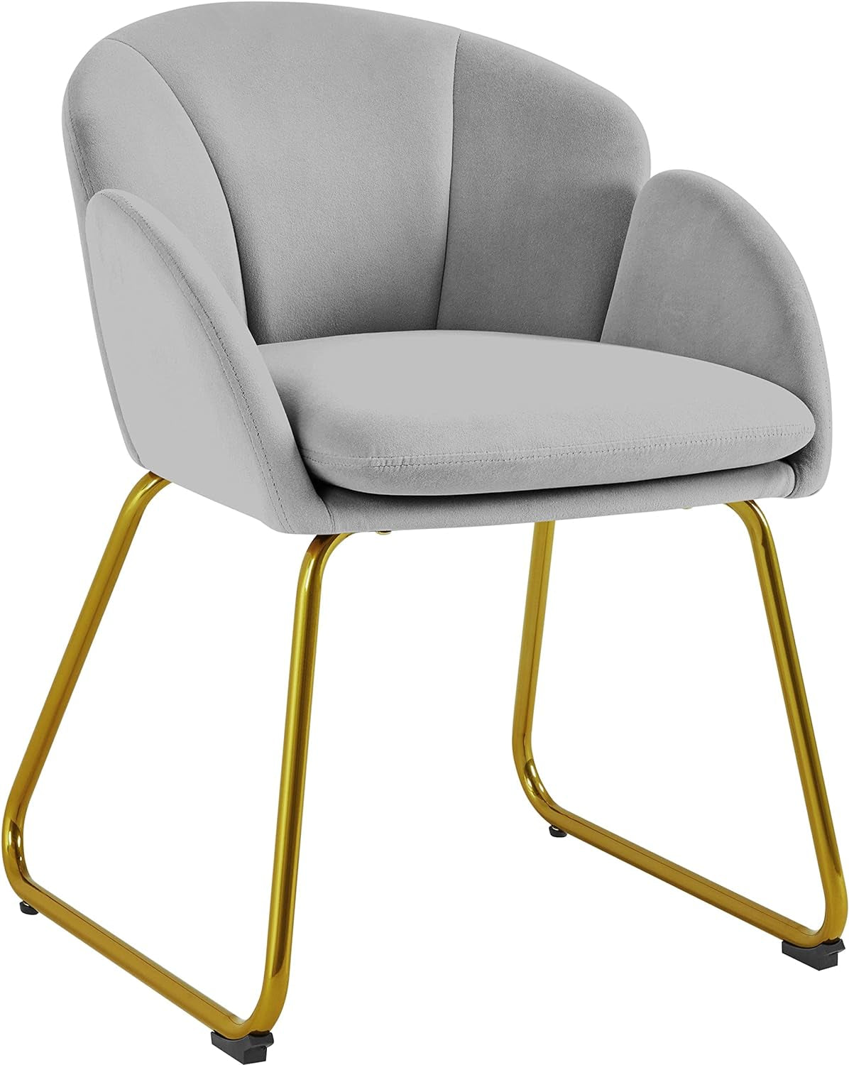 Flower Shape Velvet Armchair, Modern Side Chair Vanity Chair with Golden Metal Legs for Living Room/Dressing Room/Bedroom/Home Office/Kitchen, Dark Gray