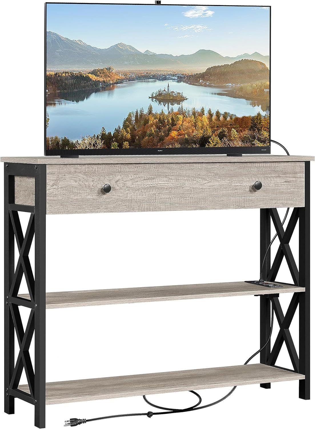 TV Stand for TV up to 45 Inch, Entertainment Center with Drawer, Media Console Table with Storage Shelves, for Living Room, Metal Frame, Rustic Brown