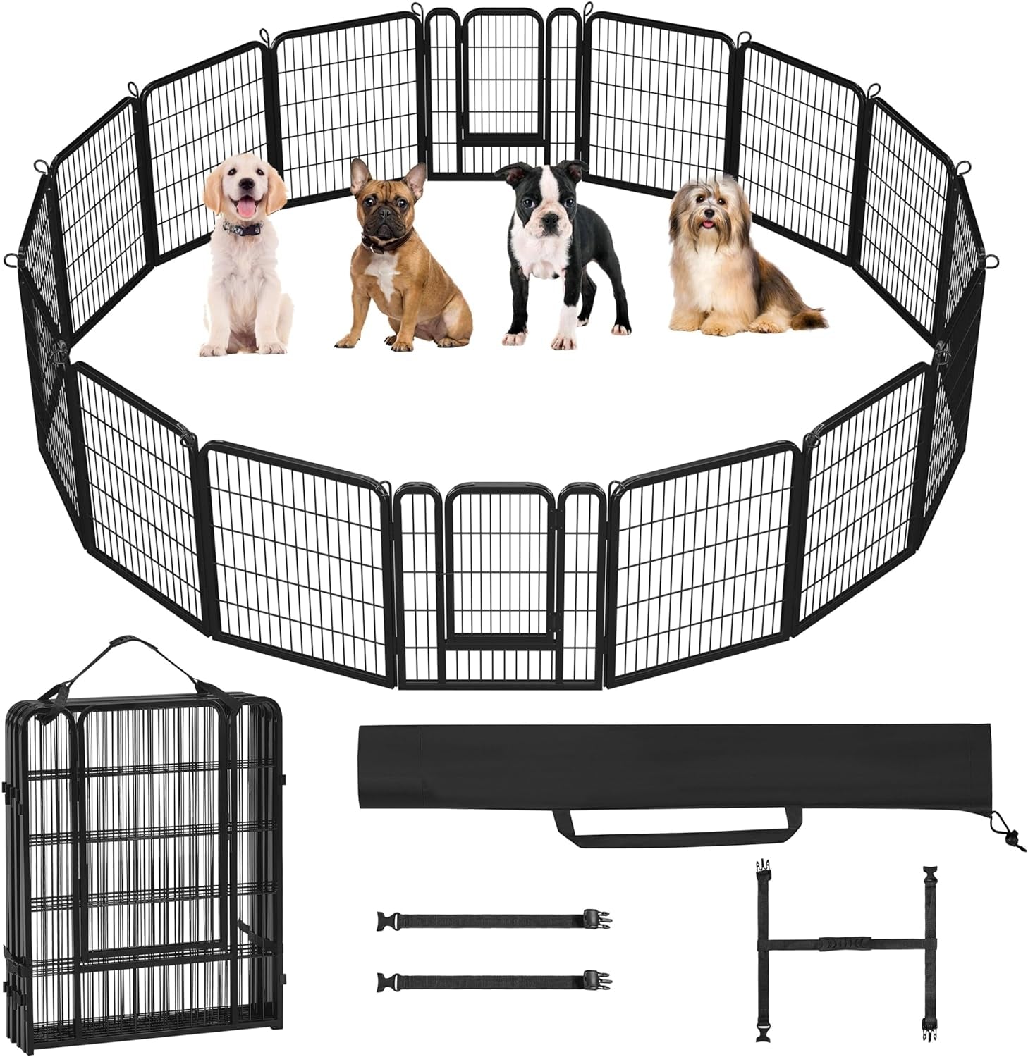 8 Panels Dog Playpen, Metal 40&quot; Dog Fence with Easy-Carry Straps&amp;Stakes Storage Bag for RV Camping Dog Pen Play Pen for Small/Medium/Large Dogs