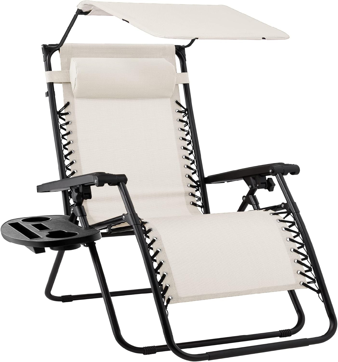 Folding Zero Gravity Outdoor Recliner Patio Lounge Chair W/Adjustable Canopy Shade, Headrest, Side Accessory Tray, Textilene Mesh - Navy Blue