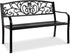 Outdoor Bench Steel Garden Patio Porch Furniture for Lawn, Park, Deck W/Floral Design Backrest, Slatted Seat - Black