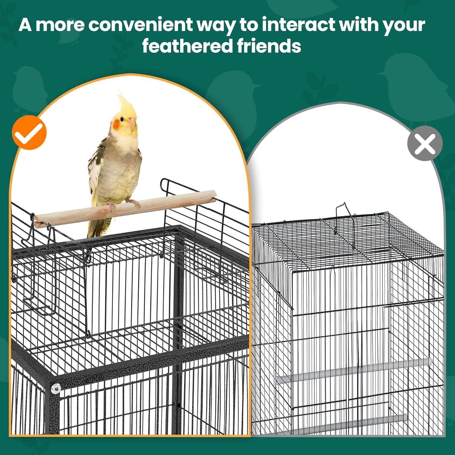 35 Inch Wrought Iron Bird Cage W/Play Open Top and Rolling Stand for Small Birds like Parrots Conure Lovebird Cockatiel Lovebirds Budgies