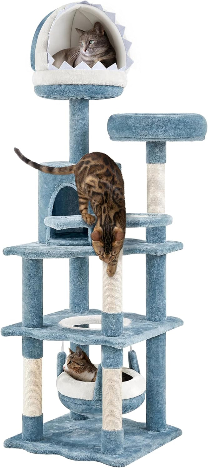 61In Tall Ocean-Themed Cat Tree, Multi-Level Cat Tower with Shark&