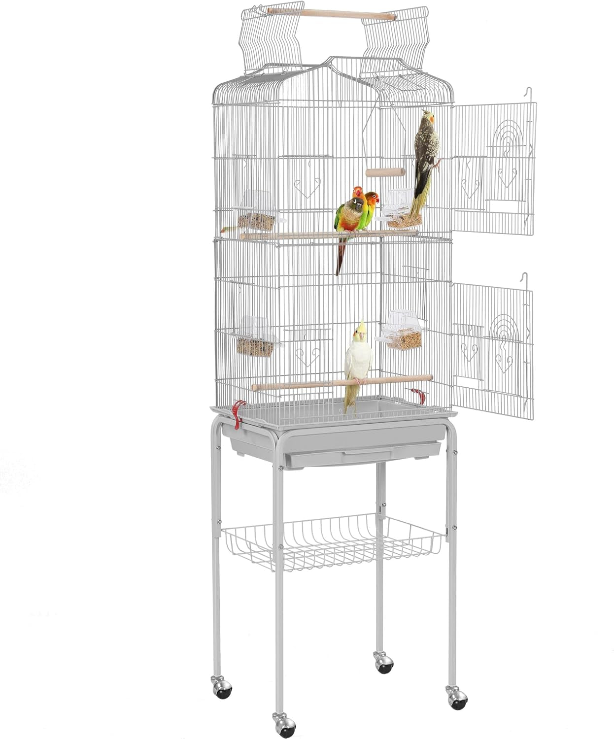 64-Inch Play Open Top Medium Small Bird Cage with Detachable Rolling Stand for Parrot Lovebirds Finches Canaries Parakeets Cockatiels Budgie Parrotlet Conures