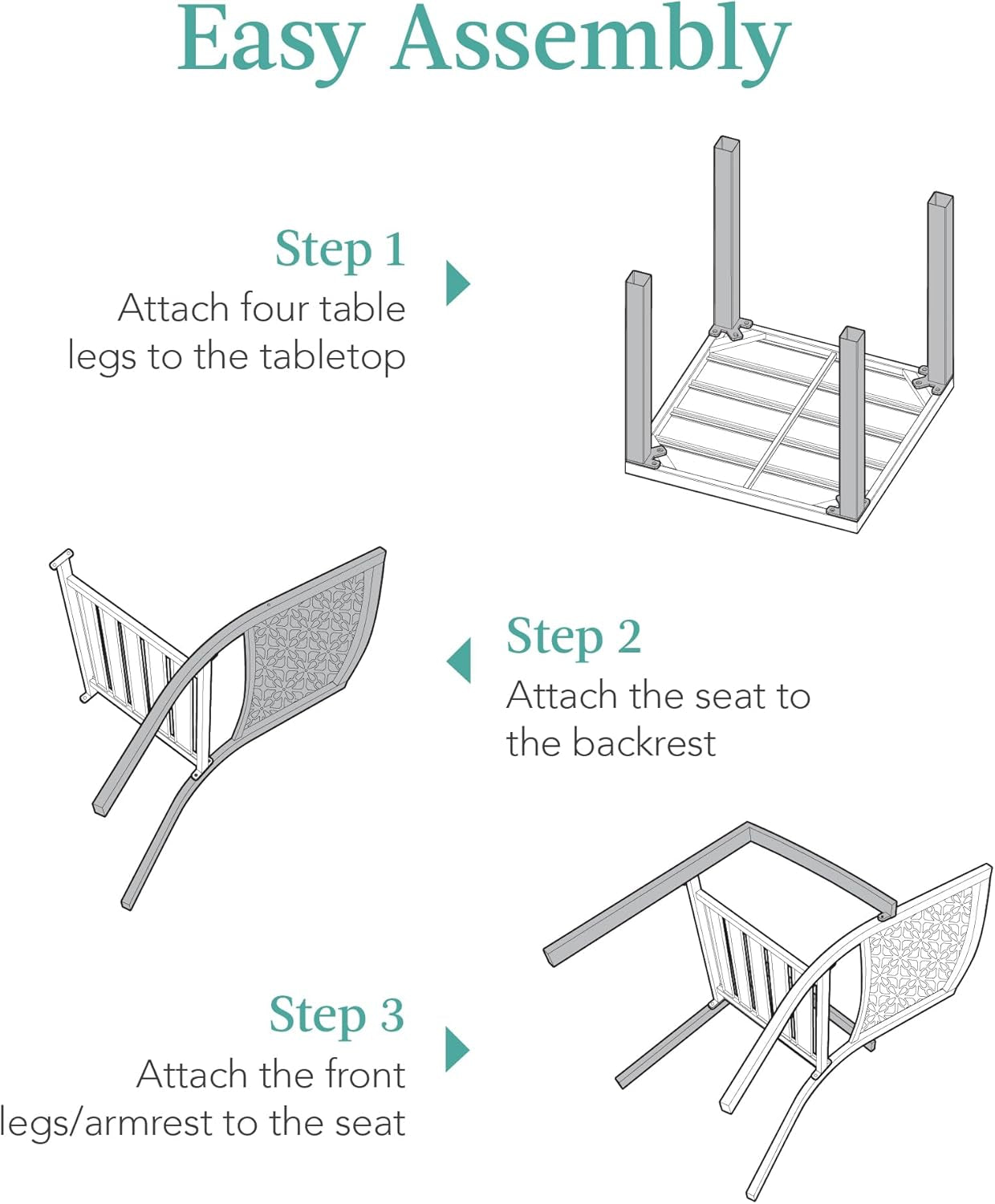 3-Piece Outdoor Bistro Set, Stackable Modern Steel Furniture for Porch, Garden W/ 2 Chairs, Table, Geometric Decor - Sky Blue