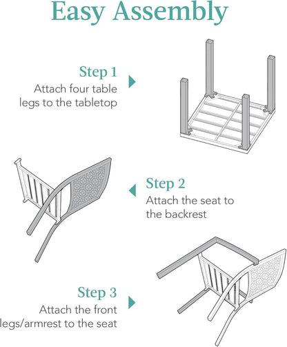 3-Piece Outdoor Bistro Set, Stackable Modern Steel Furniture for Porch, Garden W/ 2 Chairs, Table, Geometric Decor - Sky Blue