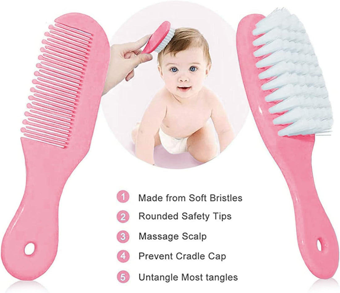 Baby Grooming Kit, Infant Safety Care Set with Hair Brush Comb Nail Clipper Nasal Aspirator,Baby Essentials Kit for Newborn Girls Boys (Pink Baby Grooming Kit)