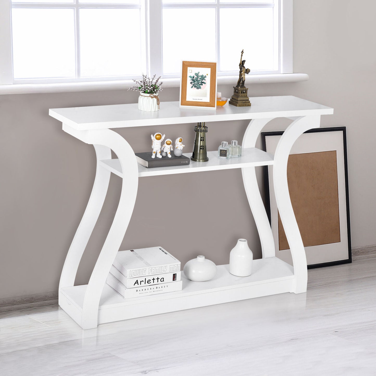 47" Accent Table Console Table Porch Side Table Curved Hallway Living Room White