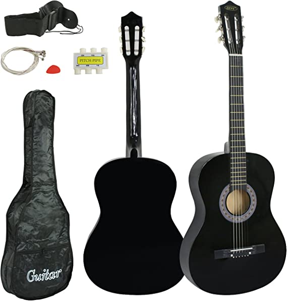38 inch Acoustic Guitar Full Size Beginners Package Kit for Right-handed Starters Kids Music Lovers w/Case, Strap, Pitch Pipe and Pick